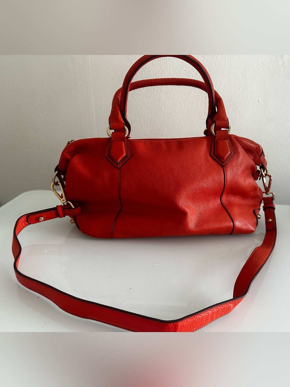 Ora Delphine Vibrant Orange Leather Satchel Classic Women's Shoulder Bag